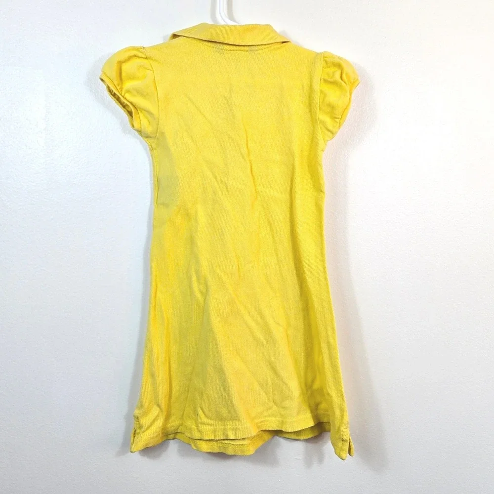 Ralph Lauren Girls Yellow Short Cap Sleeve Cotton Mesh Preppy Pique Polo Dress 5